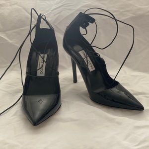 Black patent leather Jimmy Choo “Hoops” lace-up heels size 37.5